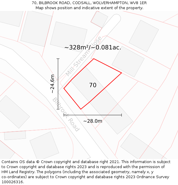 70, BILBROOK ROAD, CODSALL, WOLVERHAMPTON, WV8 1ER: Plot and title map