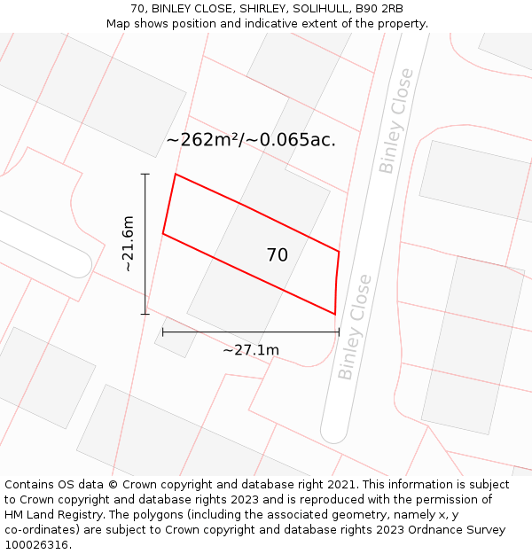 70, BINLEY CLOSE, SHIRLEY, SOLIHULL, B90 2RB: Plot and title map