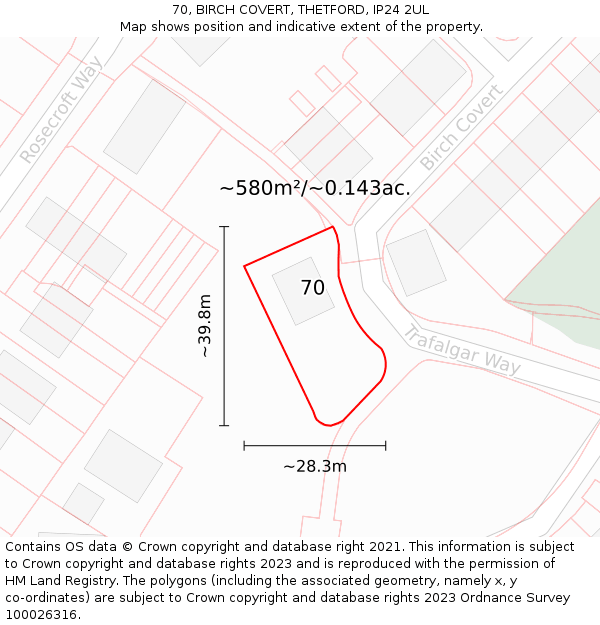 70, BIRCH COVERT, THETFORD, IP24 2UL: Plot and title map