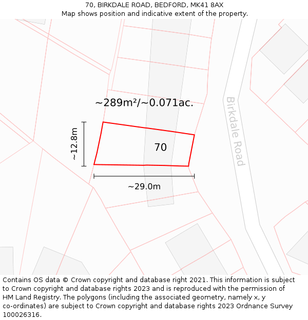 70, BIRKDALE ROAD, BEDFORD, MK41 8AX: Plot and title map