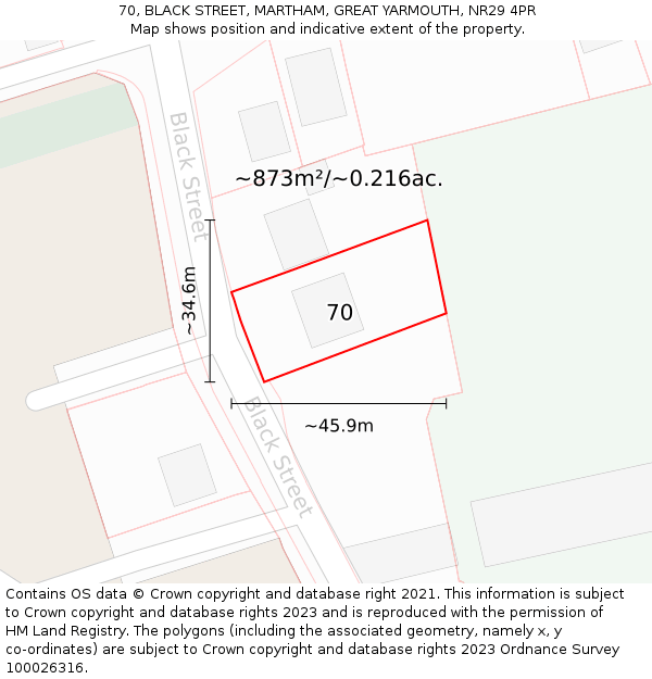 70, BLACK STREET, MARTHAM, GREAT YARMOUTH, NR29 4PR: Plot and title map