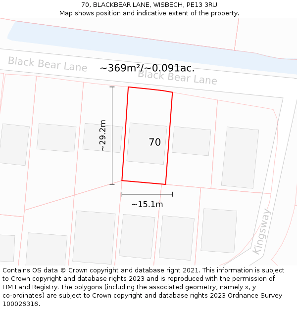 70, BLACKBEAR LANE, WISBECH, PE13 3RU: Plot and title map