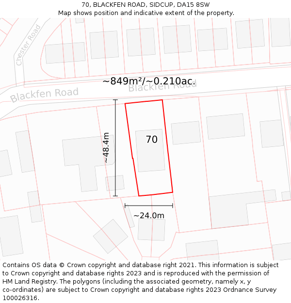 70, BLACKFEN ROAD, SIDCUP, DA15 8SW: Plot and title map
