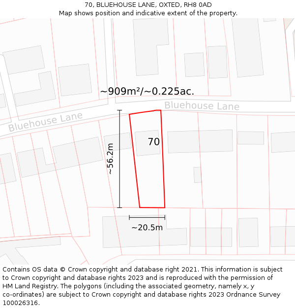 70, BLUEHOUSE LANE, OXTED, RH8 0AD: Plot and title map