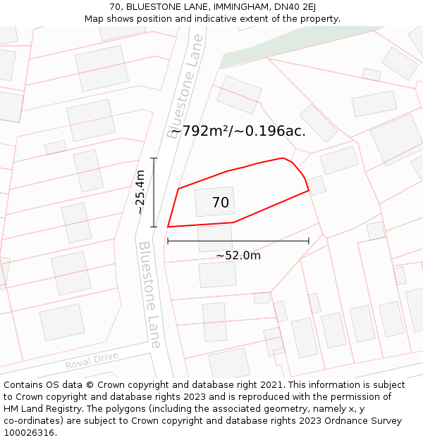 70, BLUESTONE LANE, IMMINGHAM, DN40 2EJ: Plot and title map