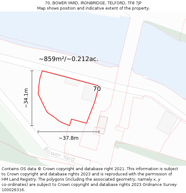 70, BOWER YARD, IRONBRIDGE, TELFORD, TF8 7JP: Plot and title map