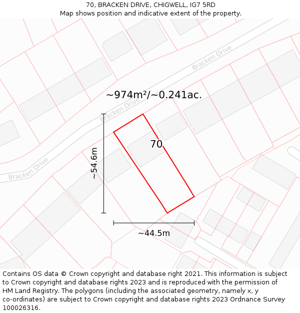 70, BRACKEN DRIVE, CHIGWELL, IG7 5RD: Plot and title map