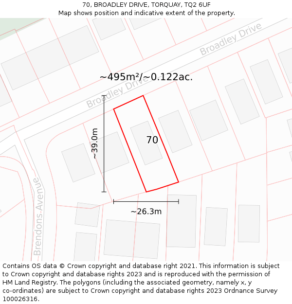 70, BROADLEY DRIVE, TORQUAY, TQ2 6UF: Plot and title map
