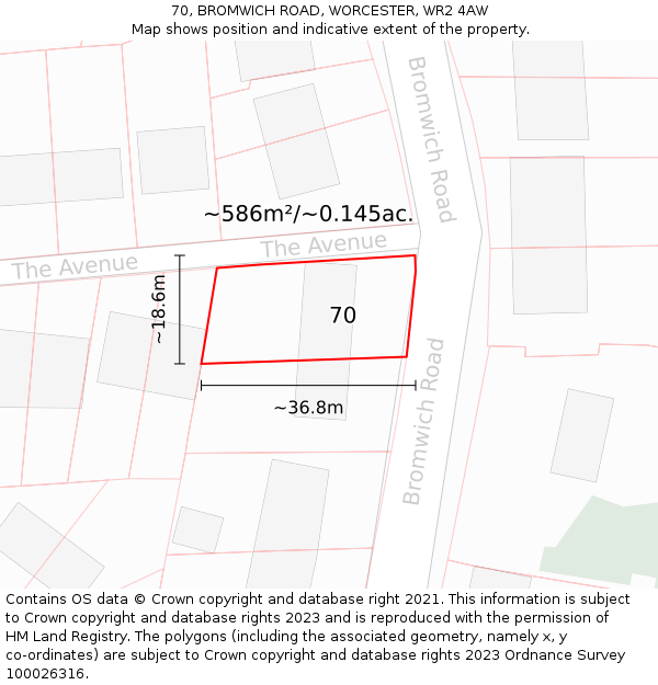 70, BROMWICH ROAD, WORCESTER, WR2 4AW: Plot and title map