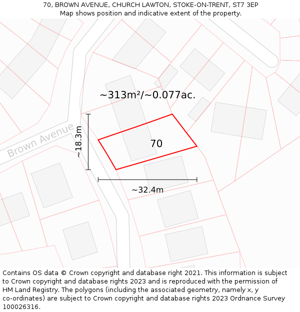 70, BROWN AVENUE, CHURCH LAWTON, STOKE-ON-TRENT, ST7 3EP: Plot and title map
