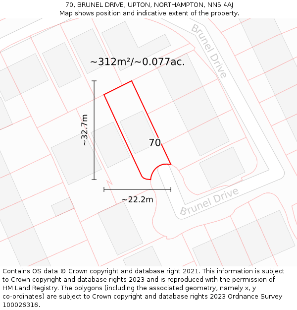 70, BRUNEL DRIVE, UPTON, NORTHAMPTON, NN5 4AJ: Plot and title map