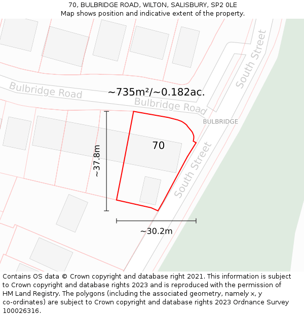 70, BULBRIDGE ROAD, WILTON, SALISBURY, SP2 0LE: Plot and title map