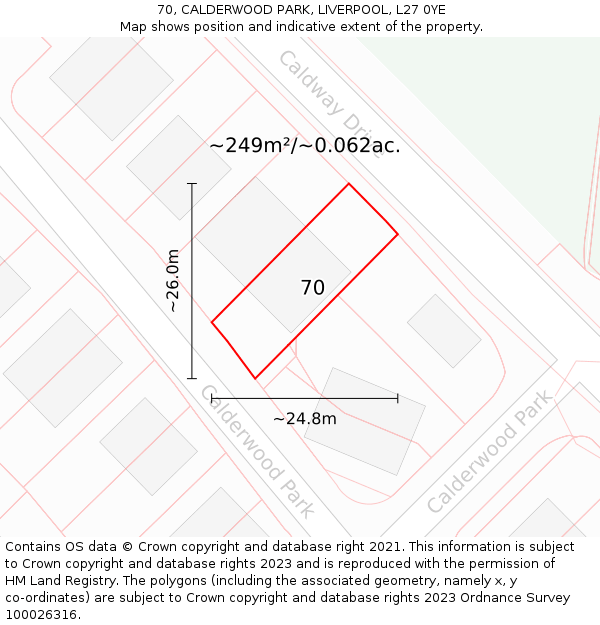 70, CALDERWOOD PARK, LIVERPOOL, L27 0YE: Plot and title map