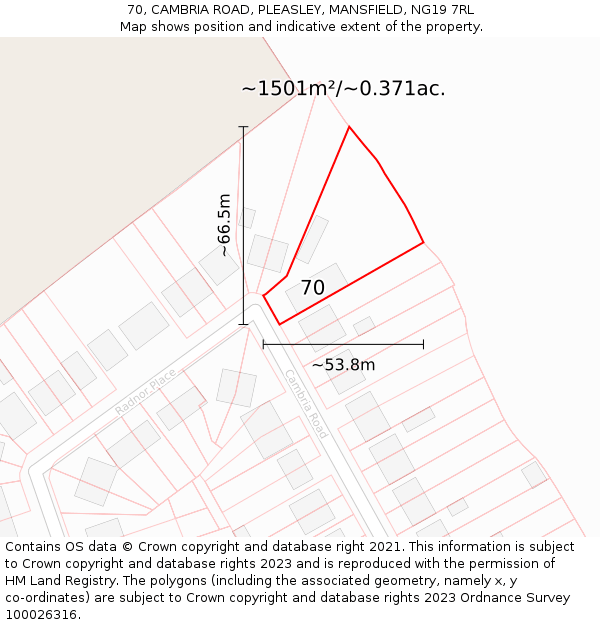 70, CAMBRIA ROAD, PLEASLEY, MANSFIELD, NG19 7RL: Plot and title map