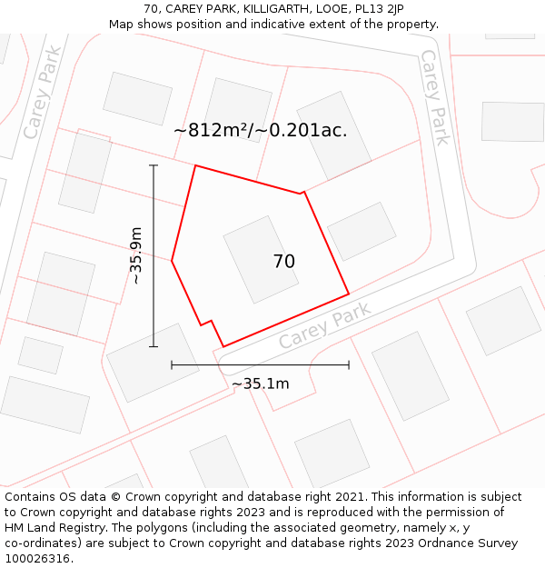 70, CAREY PARK, KILLIGARTH, LOOE, PL13 2JP: Plot and title map