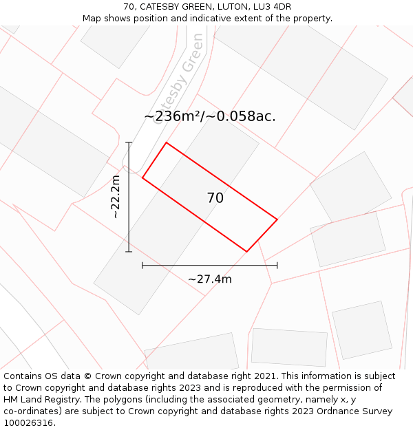 70, CATESBY GREEN, LUTON, LU3 4DR: Plot and title map