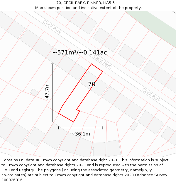 70, CECIL PARK, PINNER, HA5 5HH: Plot and title map
