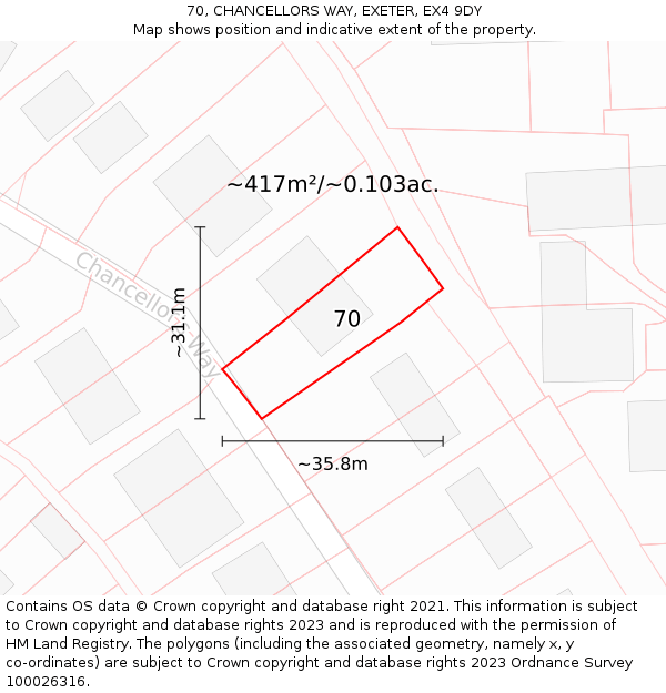 70, CHANCELLORS WAY, EXETER, EX4 9DY: Plot and title map