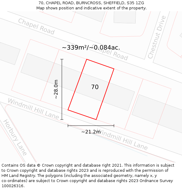 70, CHAPEL ROAD, BURNCROSS, SHEFFIELD, S35 1ZG: Plot and title map