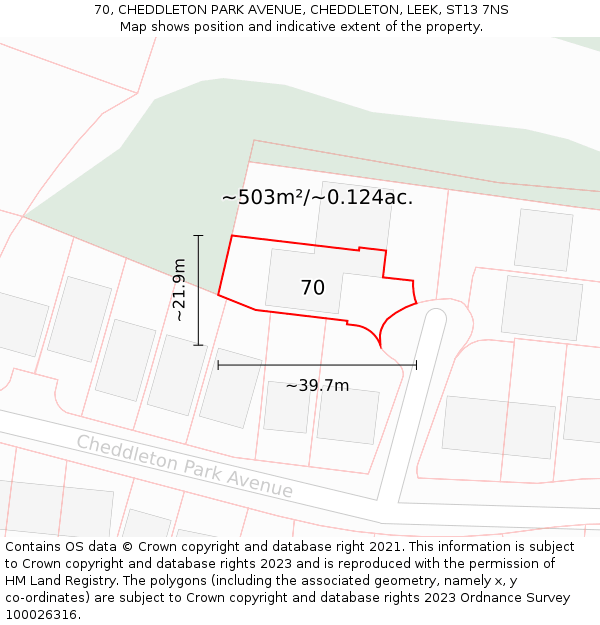 70, CHEDDLETON PARK AVENUE, CHEDDLETON, LEEK, ST13 7NS: Plot and title map