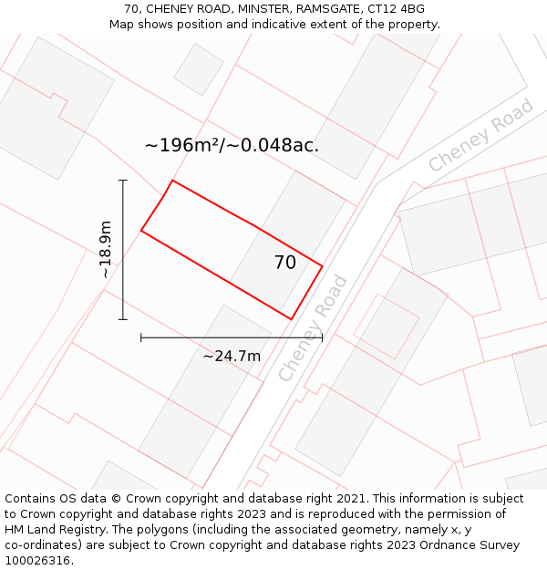 70, CHENEY ROAD, MINSTER, RAMSGATE, CT12 4BG: Plot and title map