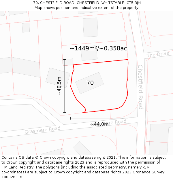 70, CHESTFIELD ROAD, CHESTFIELD, WHITSTABLE, CT5 3JH: Plot and title map
