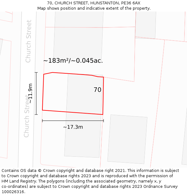 70, CHURCH STREET, HUNSTANTON, PE36 6AX: Plot and title map