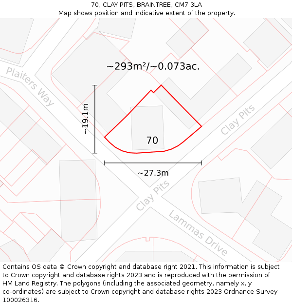 70, CLAY PITS, BRAINTREE, CM7 3LA: Plot and title map