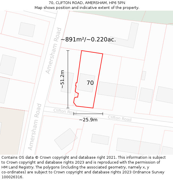 70, CLIFTON ROAD, AMERSHAM, HP6 5PN: Plot and title map