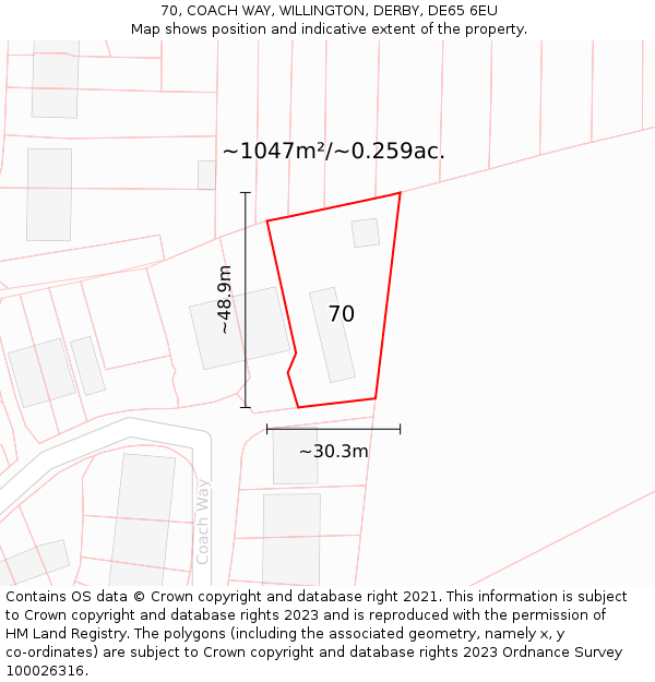 70, COACH WAY, WILLINGTON, DERBY, DE65 6EU: Plot and title map