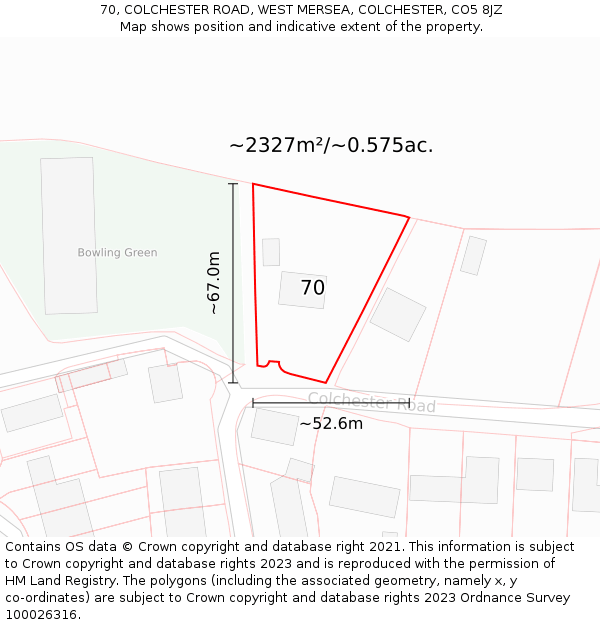 70, COLCHESTER ROAD, WEST MERSEA, COLCHESTER, CO5 8JZ: Plot and title map