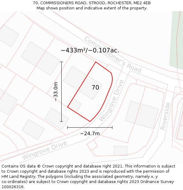70, COMMISSIONERS ROAD, STROOD, ROCHESTER, ME2 4EB: Plot and title map