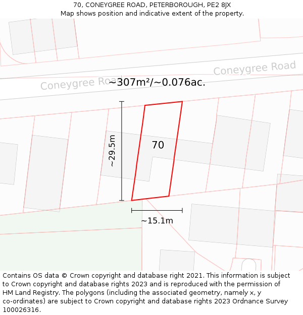70, CONEYGREE ROAD, PETERBOROUGH, PE2 8JX: Plot and title map