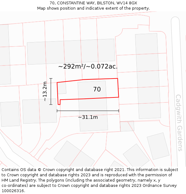 70, CONSTANTINE WAY, BILSTON, WV14 8GX: Plot and title map