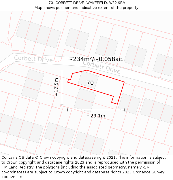 70, CORBETT DRIVE, WAKEFIELD, WF2 9EA: Plot and title map