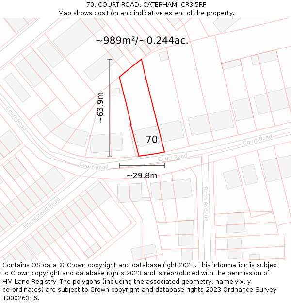 70, COURT ROAD, CATERHAM, CR3 5RF: Plot and title map