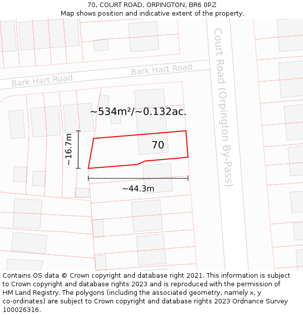 70, COURT ROAD, ORPINGTON, BR6 0PZ: Plot and title map