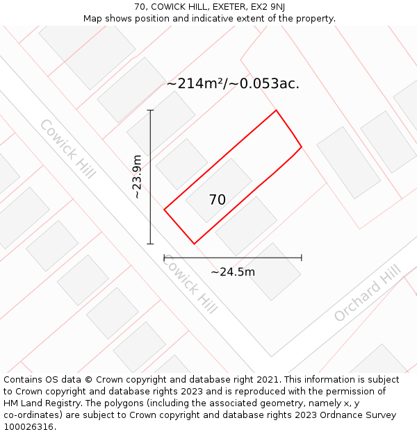 70, COWICK HILL, EXETER, EX2 9NJ: Plot and title map