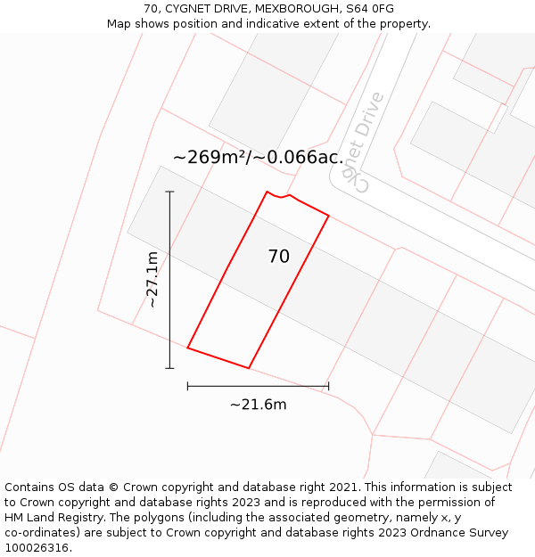 70, CYGNET DRIVE, MEXBOROUGH, S64 0FG: Plot and title map