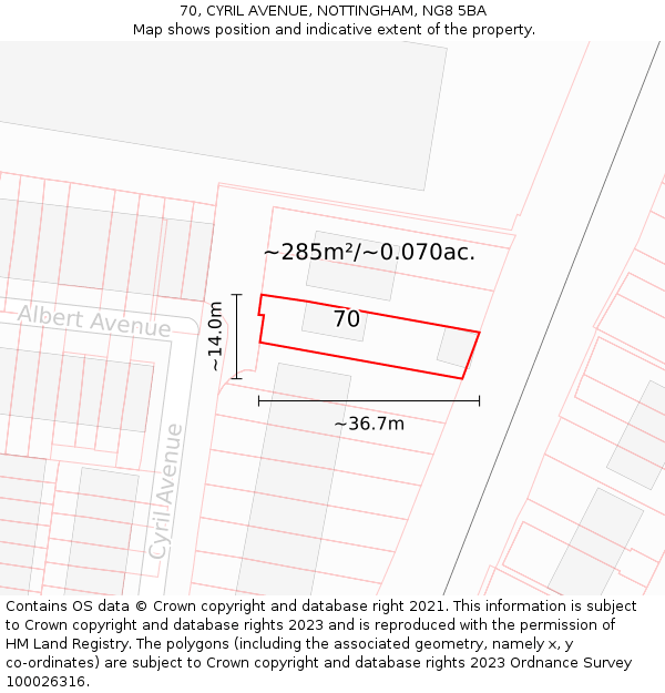 70, CYRIL AVENUE, NOTTINGHAM, NG8 5BA: Plot and title map