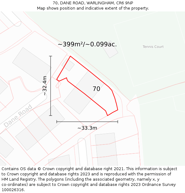 70, DANE ROAD, WARLINGHAM, CR6 9NP: Plot and title map
