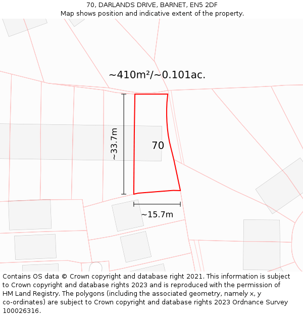 70, DARLANDS DRIVE, BARNET, EN5 2DF: Plot and title map