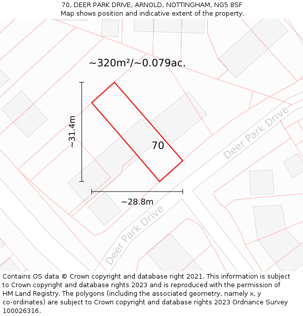 70, DEER PARK DRIVE, ARNOLD, NOTTINGHAM, NG5 8SF: Plot and title map