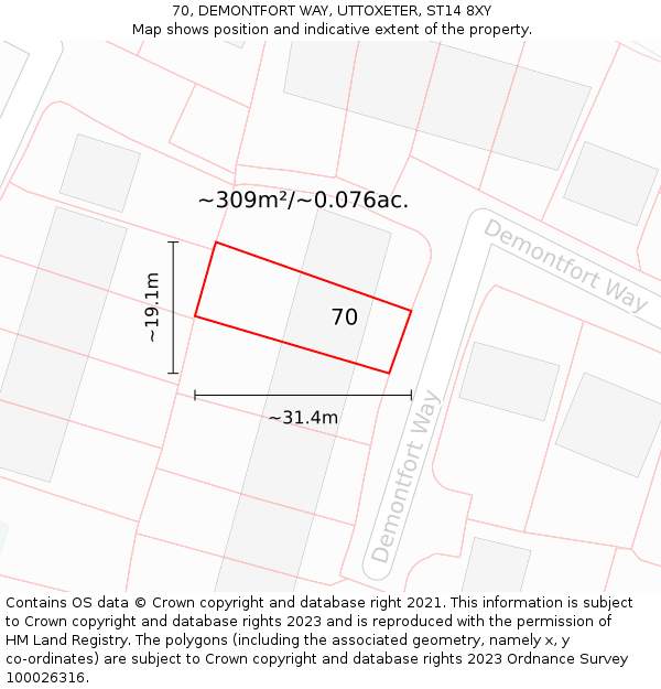 70, DEMONTFORT WAY, UTTOXETER, ST14 8XY: Plot and title map
