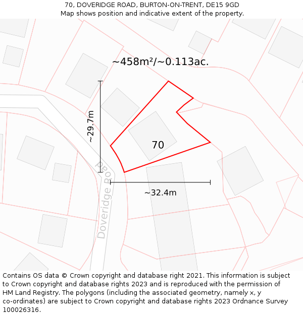 70, DOVERIDGE ROAD, BURTON-ON-TRENT, DE15 9GD: Plot and title map