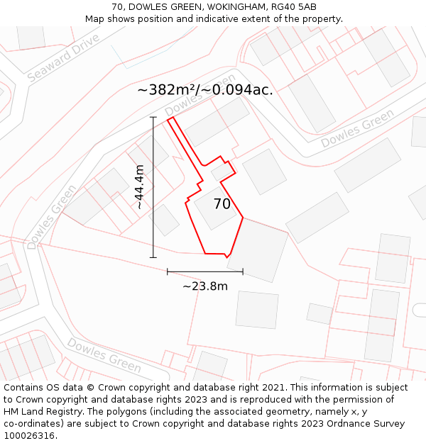 70, DOWLES GREEN, WOKINGHAM, RG40 5AB: Plot and title map