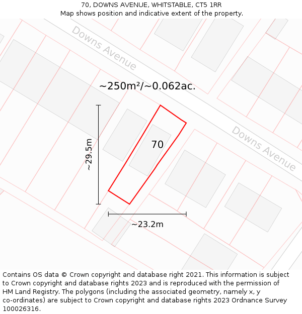 70, DOWNS AVENUE, WHITSTABLE, CT5 1RR: Plot and title map