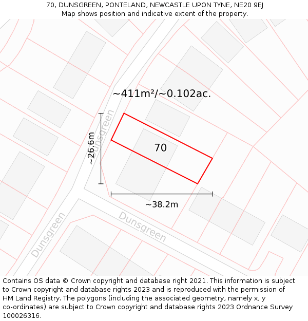 70, DUNSGREEN, PONTELAND, NEWCASTLE UPON TYNE, NE20 9EJ: Plot and title map