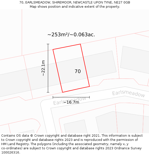 70, EARLSMEADOW, SHIREMOOR, NEWCASTLE UPON TYNE, NE27 0GB: Plot and title map