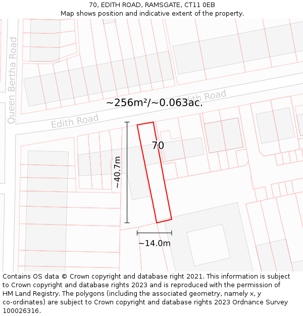 70, EDITH ROAD, RAMSGATE, CT11 0EB: Plot and title map